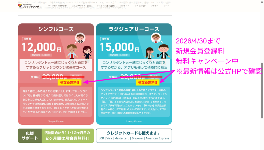 ブリッジラウンジ公式サイトの料金とキャンペーン情報(2026年6月時点)