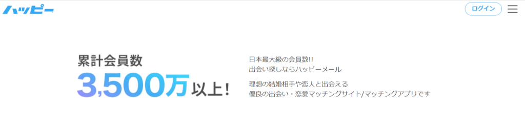 ハッピーメール公式サイトの累計会員数表記（2026年6月時点）