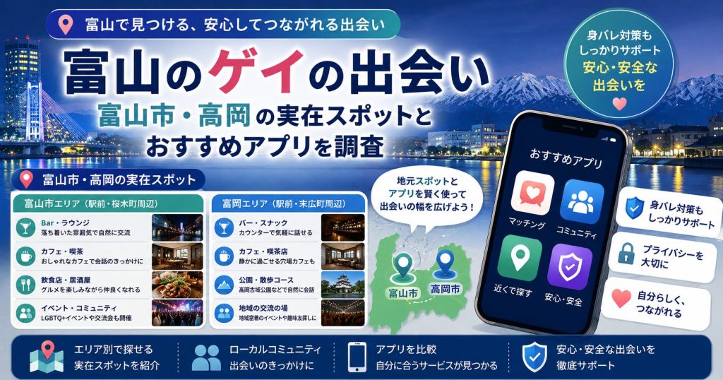 富山のゲイの出会い｜富山市・高岡の実在スポットとおすすめアプリを調査