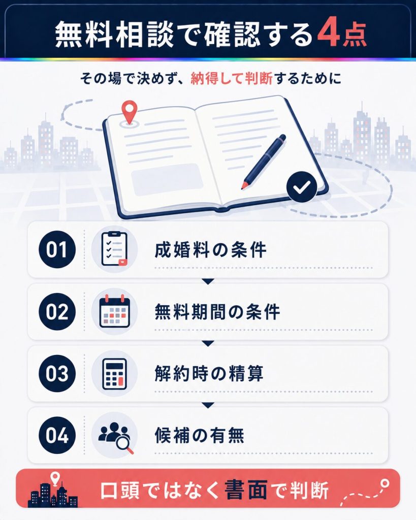 無料相談で確認する4点のチェック図