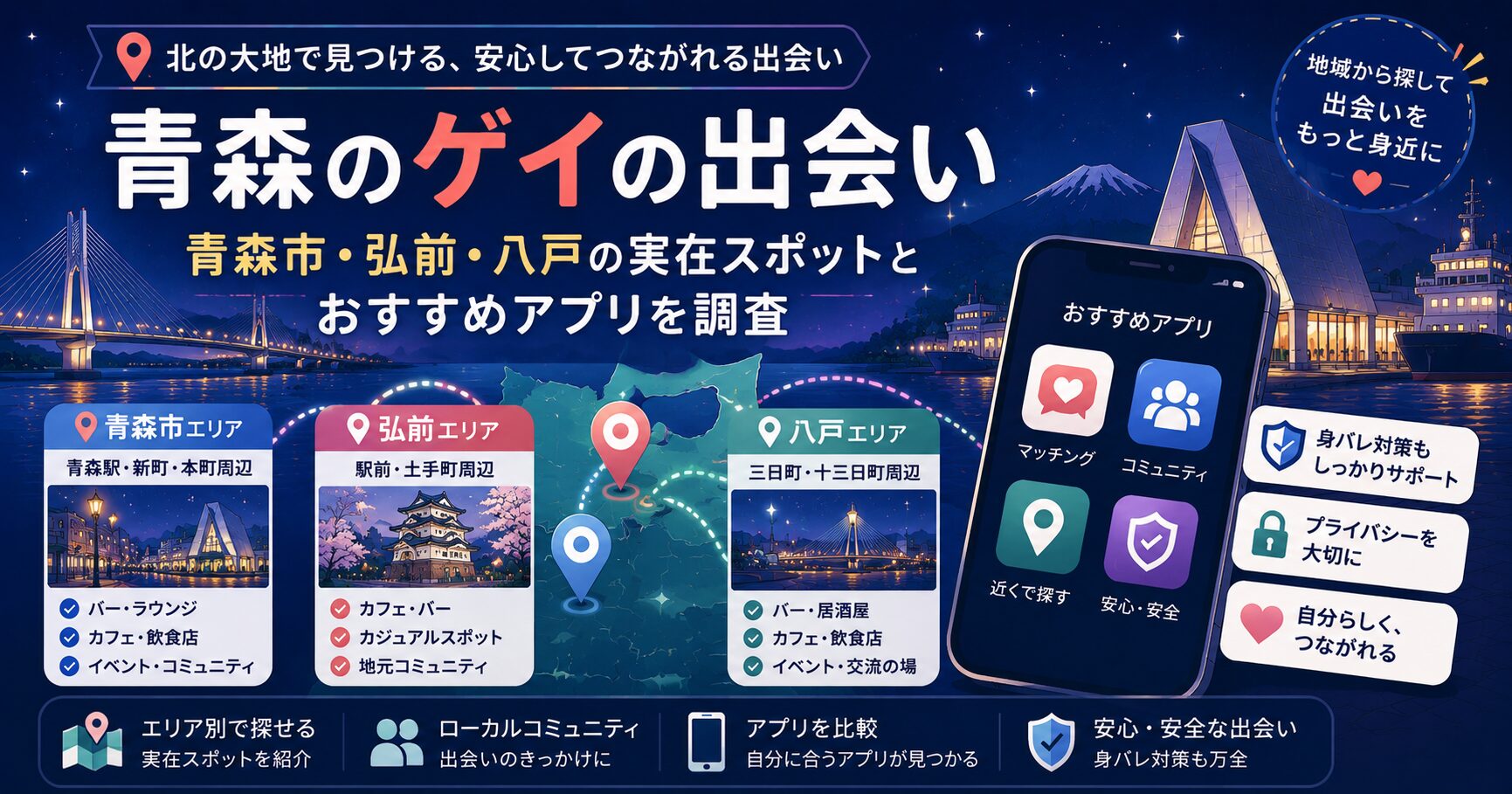 青森のゲイの出会い｜青森市・弘前・八戸の実在スポットとおすすめアプリを調査