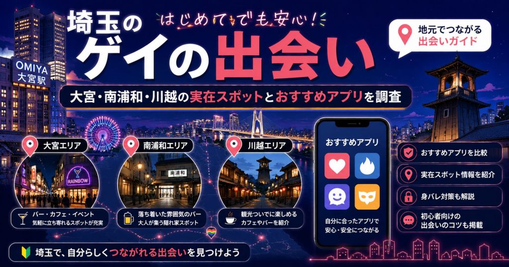 埼玉のゲイの出会い｜大宮・南浦和・川越の実在スポットとおすすめアプリを調査