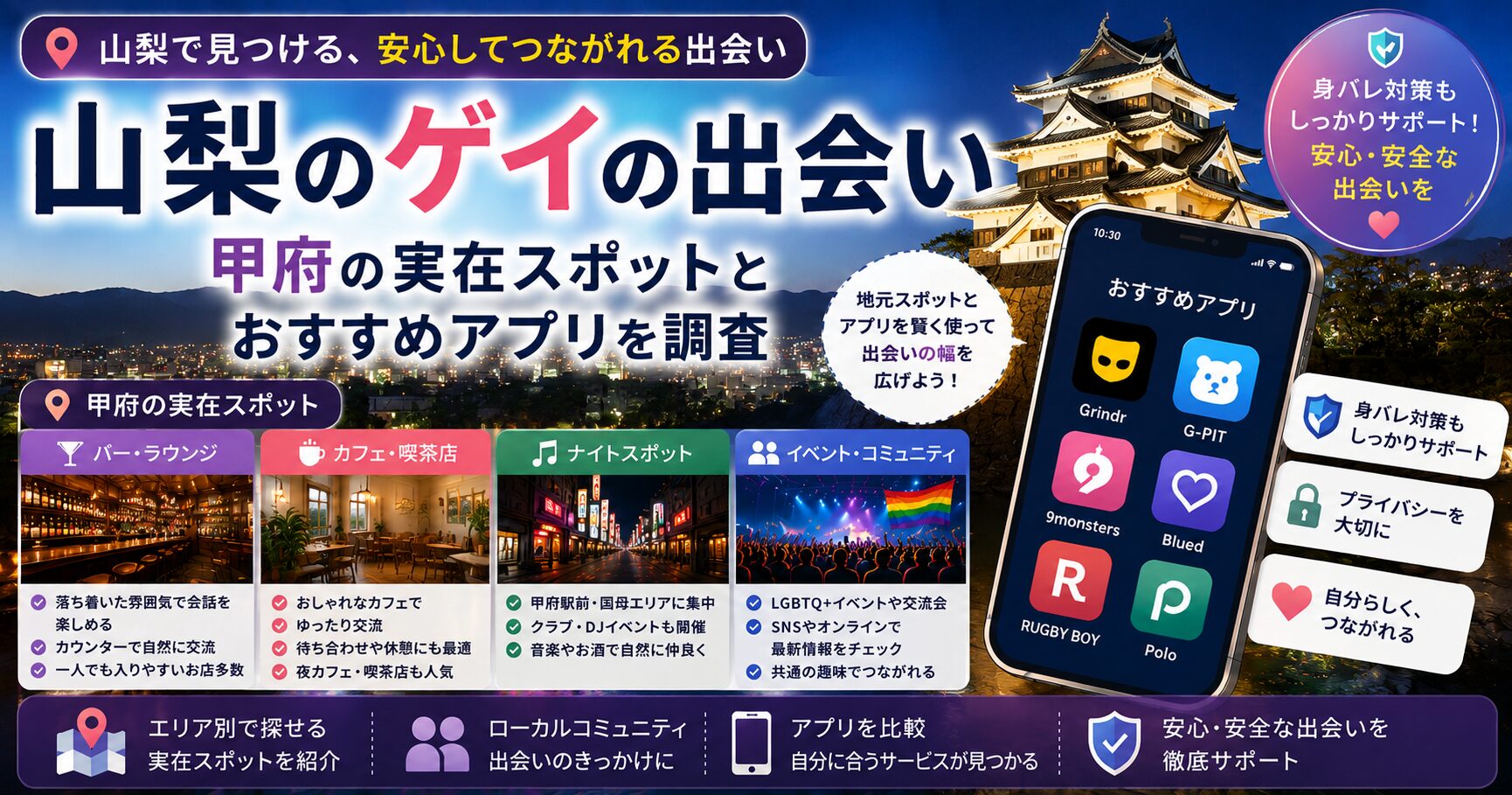 山梨のゲイの出会い｜甲府の実在スポットとおすすめアプリを調査