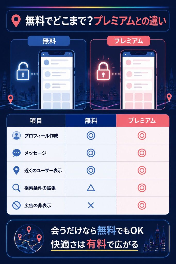 9monstersの無料とプレミアムの機能比較図