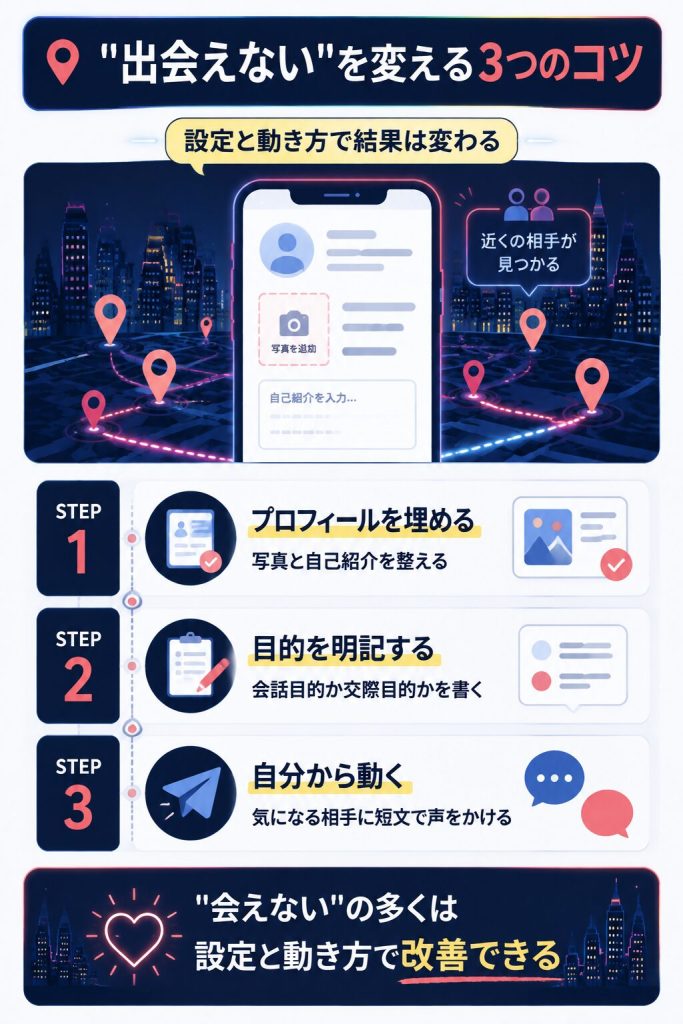 9monstersで出会いやすくする3つのコツの図
