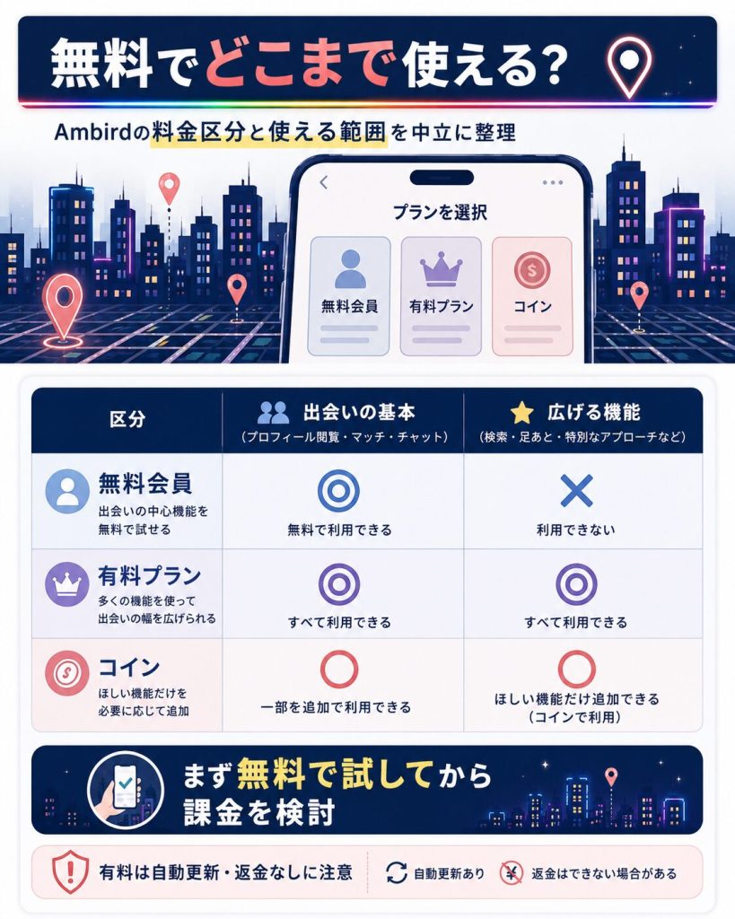 Ambirdの無料と有料の違いの図解