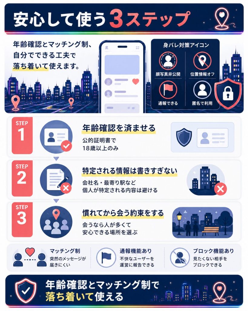 安心して使う3ステップの図解