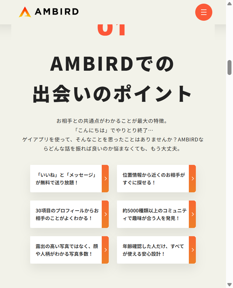 AMBIRD公式サイトのサービス概要画面
