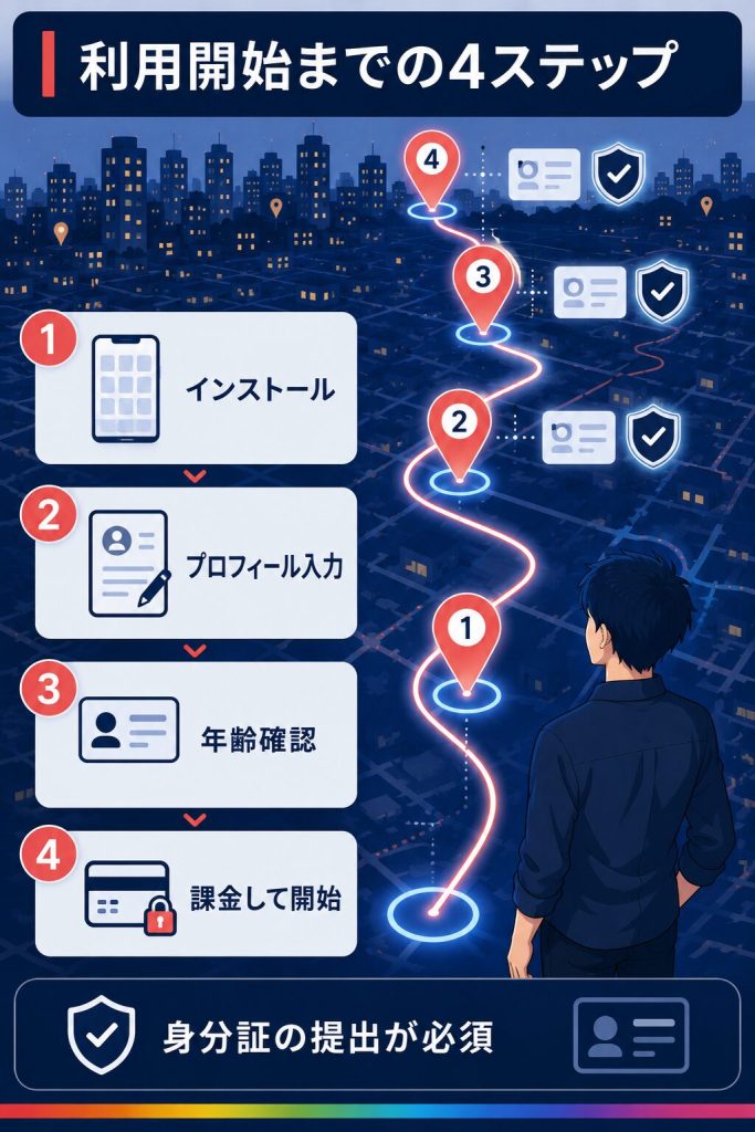 登録から利用開始までの4ステップの流れ図