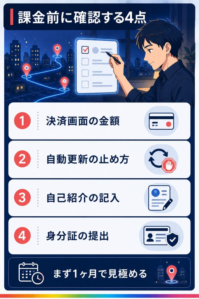 課金前に確認する4項目のチェック図