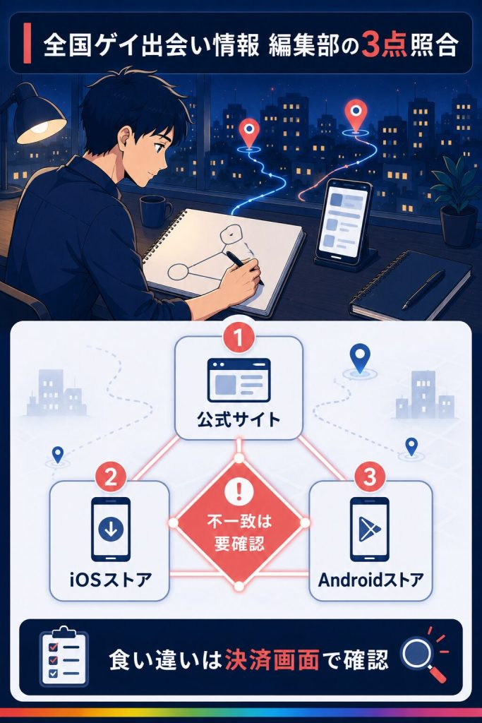 編集部の3点照合フレームワークの図