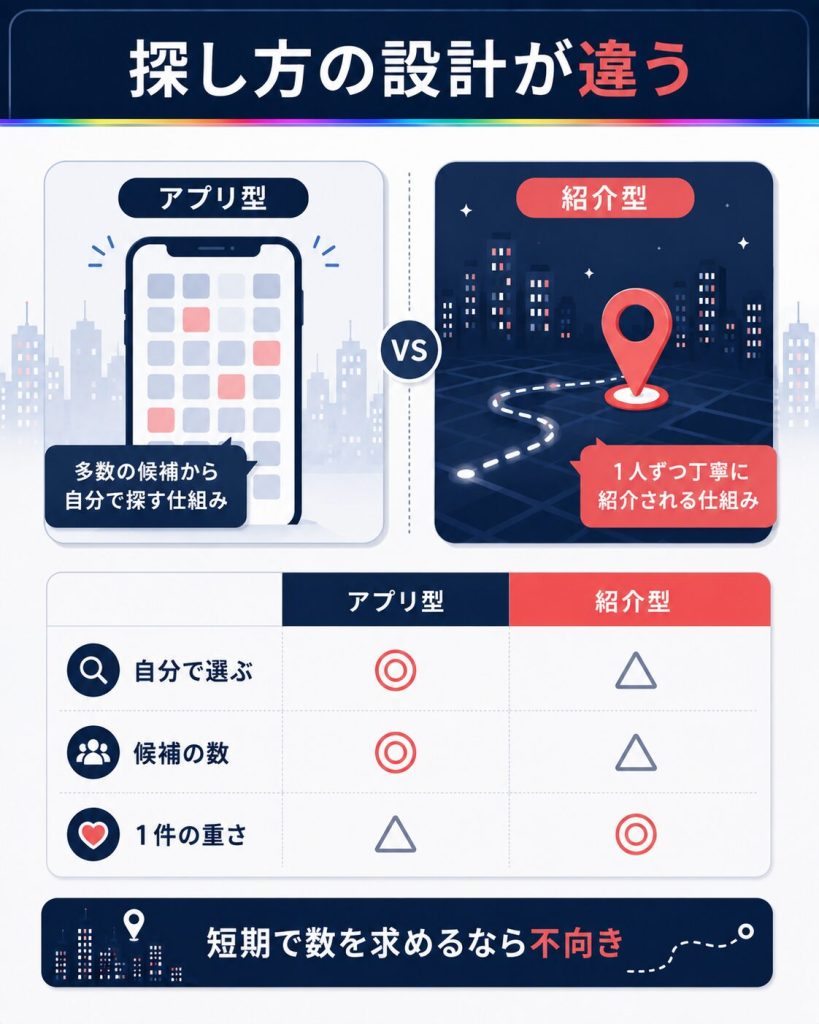 アプリ型と紹介型の探し方を比べた図