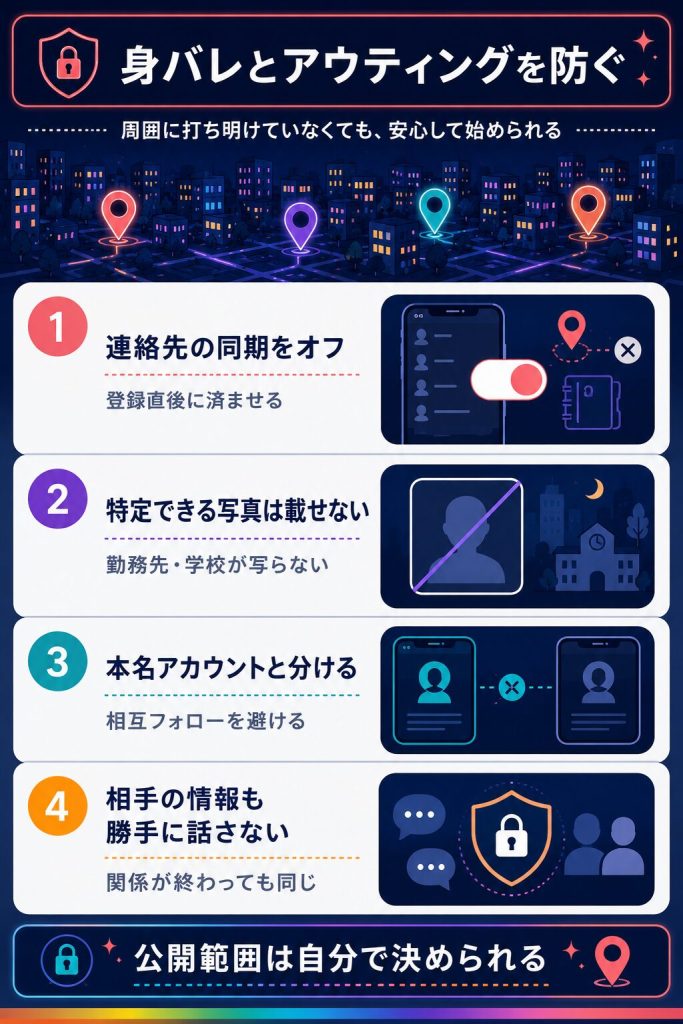 身バレとアウティングを防ぐ4つの対策の図