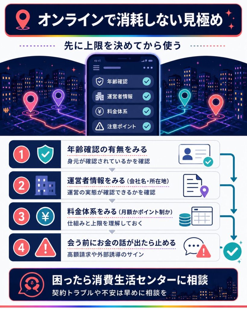 オンライン利用前の見極め手順を示した図