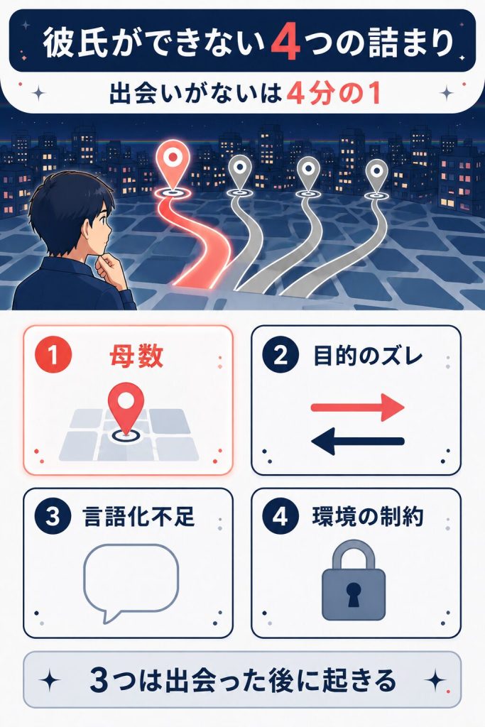 彼氏ができない4つの詰まりを分解した図