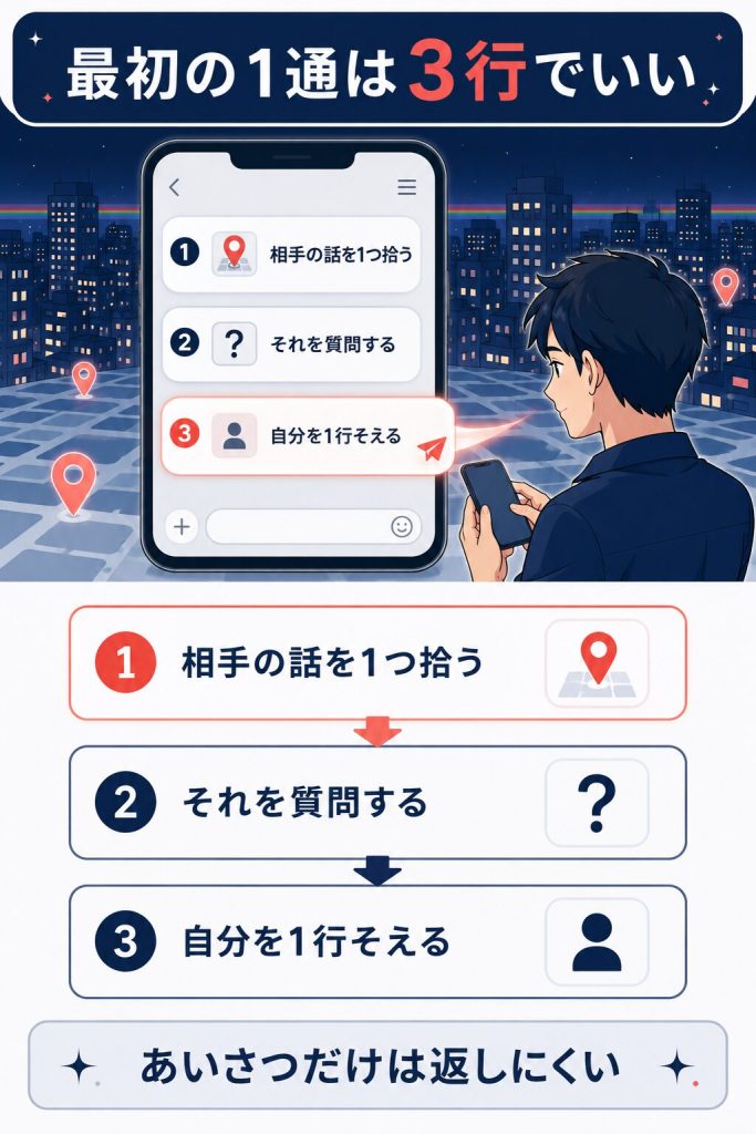 最初の1通を3行で組み立てる手順の図