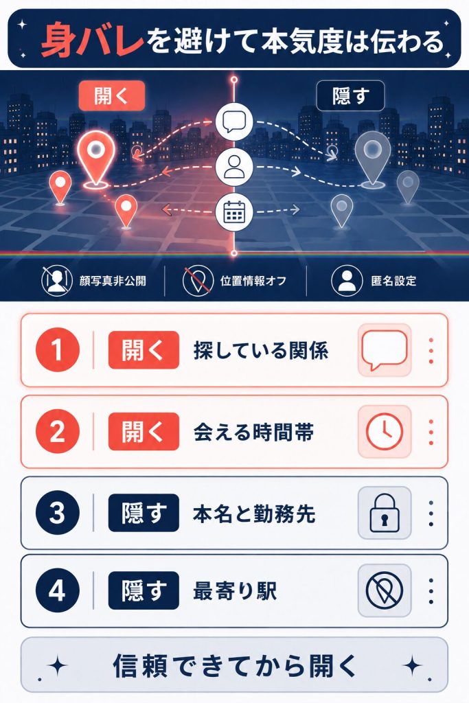 開く情報と隠す情報を分けた身バレ対策図