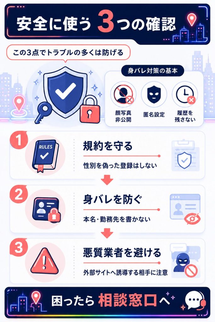 安全に使うための3つの確認ポイントの図