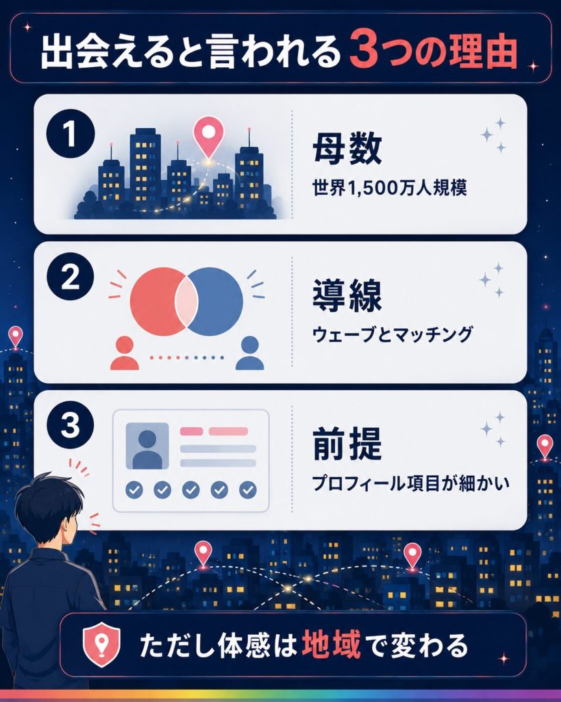 Jack'dで出会えるとされる3つの理由の図
